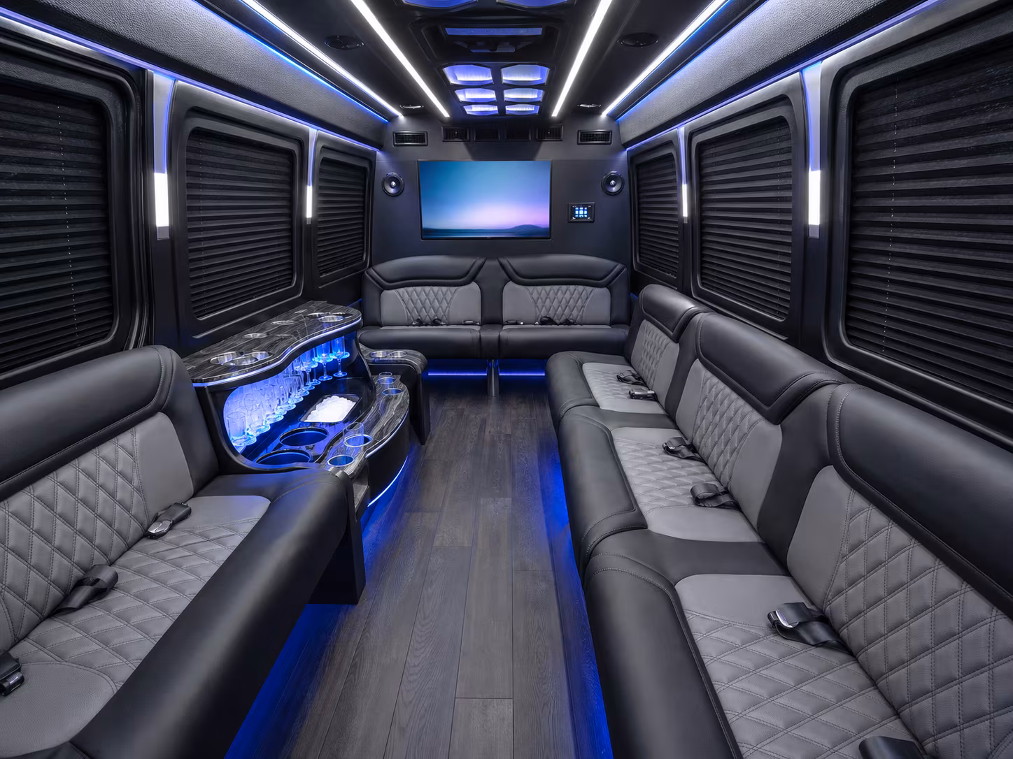 sunrise 50 passenger party bus inside